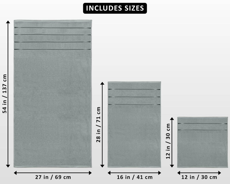 Utopia Towels 8 Piece Luxury Towel Set, 2 Bath, 2 Hand, and 4 Wash Cloths, 600 GSM Ring Spun Cotton, Highly Absorbent Viscose Stripe Towels, Ideal for Everyday use, Cool Grey - Image 2