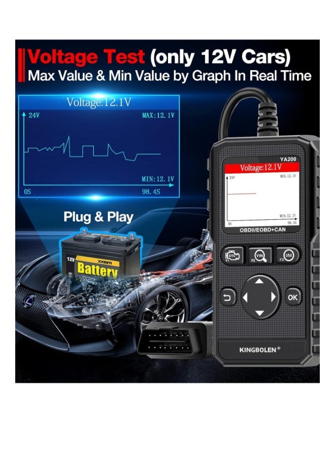 kingbolen YA200 OBD2 Scanner, Car OBD2 Code Reader Check Engine Light, Car Scanner OBDII Full Functions with Voltage Test OBD2 Scanner Diagnostic Tool for All OBDII CAN Protocol Cars Since 1996 - Image 3
