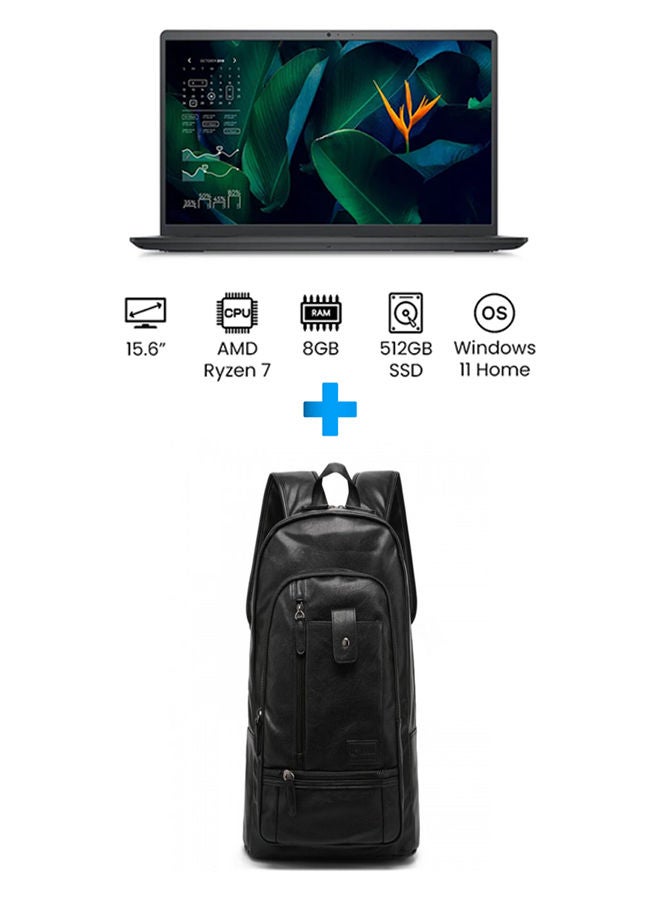 ديل Vostro 3515 Laptop With 14 Inch FHD /Ryzen 7 3700U /8 GB Ram /512 GB SSD/ Radeon Rx Vega 10 /Windows 11 Home /English/Arabic Grey With Casual Leather Laptop Backpack Black English/Arabic Grey - Image 1