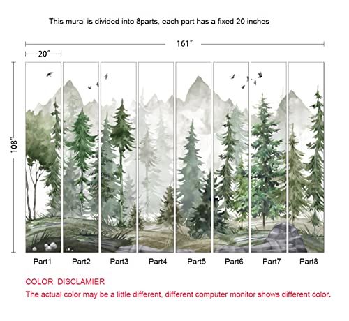 MFWFM Green Forest Wall Mural Watercolor Woodland Wallpaper for Nursery Room (Not Peel n' Stick) - Image 5