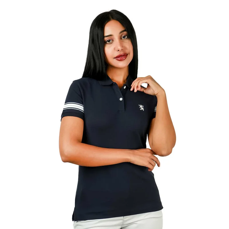GIORDANO Women's Bold Embroidery Cotton Pique Polo - Slim Fit, Short Sleeve