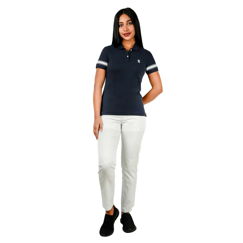 GIORDANO Women's Bold Embroidery Cotton Pique Polo - Slim Fit, Short Sleeve