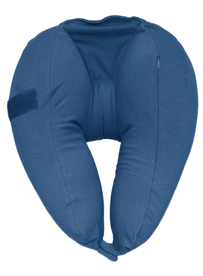 Yogibo Nap X Travel Neck Pillow for Sleeping Airplane, Car, Plane Traveling, Microbead Portable Comfy Head Rest and Neck Support with Attached Eye Mask, Blue - Image 1