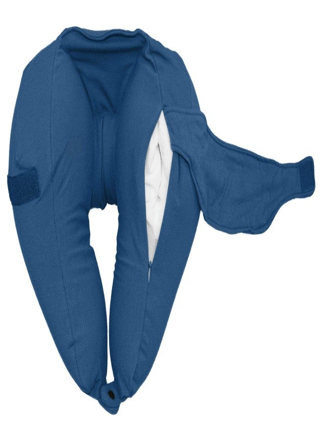Yogibo Nap X Travel Neck Pillow for Sleeping Airplane, Car, Plane Traveling, Microbead Portable Comfy Head Rest and Neck Support with Attached Eye Mask, Blue - Image 2