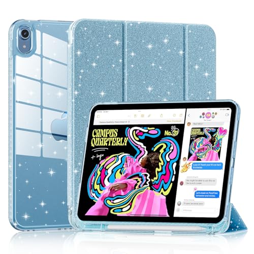Lainergie Case for iPad A16 11th Generation 11inch 2025 iPad 10th Generation 109inch 2022 Cute Glittering Sparkly Shockproof Cover with Sparkly Crystal Clear Back and Pencil Holder Blue - Image 1