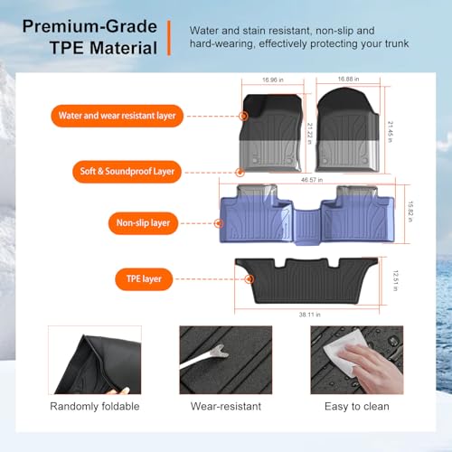 powoq Floor Mat Compatible with 2016-2026 Dodge Durango 6 Seats Trunk Liner 3rd Backrest Mat Replacement for 2016-2026 Dodge Durango Accessories(Trunk Mat+3rd Backrest Mat+6 Seats Floor Mat) - Image 5