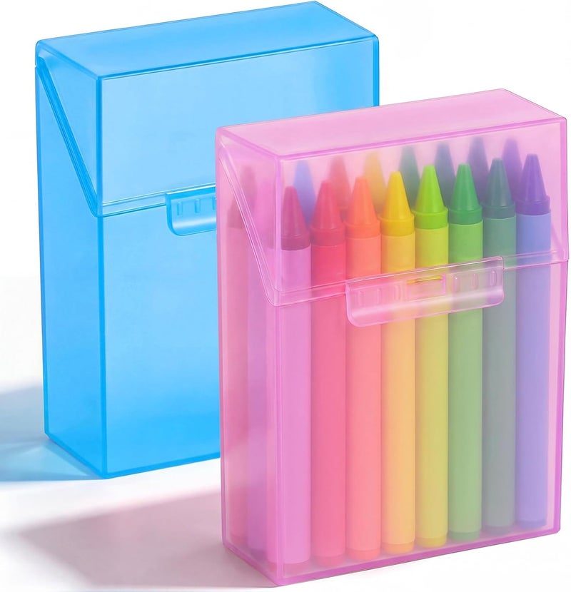Clabby 2 Pcs Plastic Crayon Organizer Case for 24 Count Crayons Kids Art Supply Storage Box with Lid, Portable Holder for Classroom Home Travel, Fits Standard 24-Pack Crayon (Blue,Pink) - Image 1