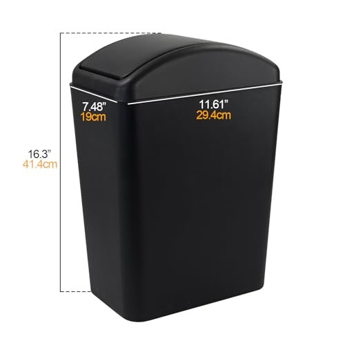 Qskely 4.5 Gallon Plastic Swing-Top Trash Can, Garbage Can with Swing Lid, Black - Image 3