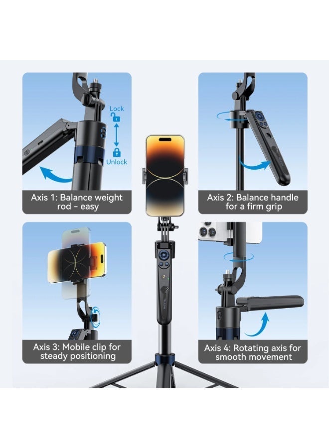 TELESIN P3-MS-03 Auto Tracking Tripod Phone Stand with 360° AI Face Tracking, BT Remote, 1.6m Adjustable Height, Compatible with Smartphone, GoPro & Mirrorless Cameras for Vlogging & Streaming - Image 4