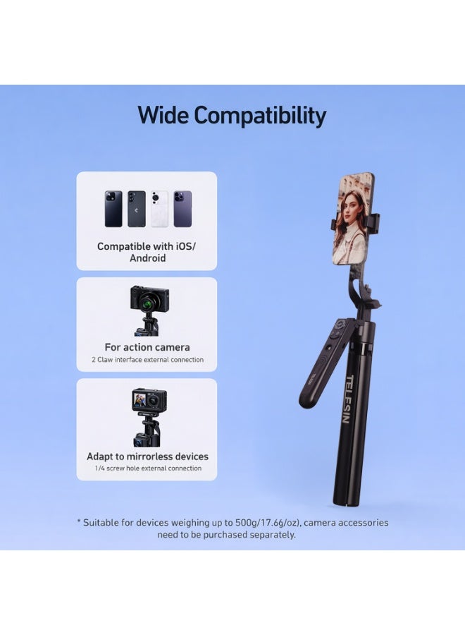 TELESIN P3-MS-03 Auto Tracking Tripod Phone Stand with 360° AI Face Tracking, BT Remote, 1.6m Adjustable Height, Compatible with Smartphone, GoPro & Mirrorless Cameras for Vlogging & Streaming - Image 3