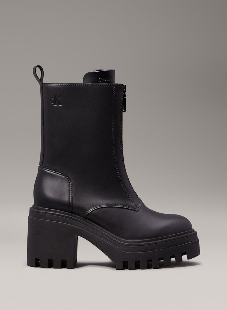 Calvin Klein Jeans Leather Chunky Heeled Zip Boots - Image 1