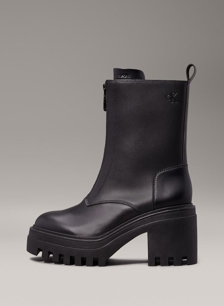 Calvin Klein Jeans Leather Chunky Heeled Zip Boots - Image 2