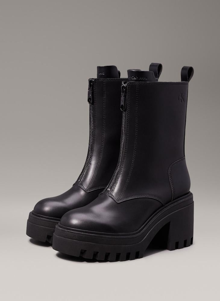 Calvin Klein Jeans Leather Chunky Heeled Zip Boots - Image 4
