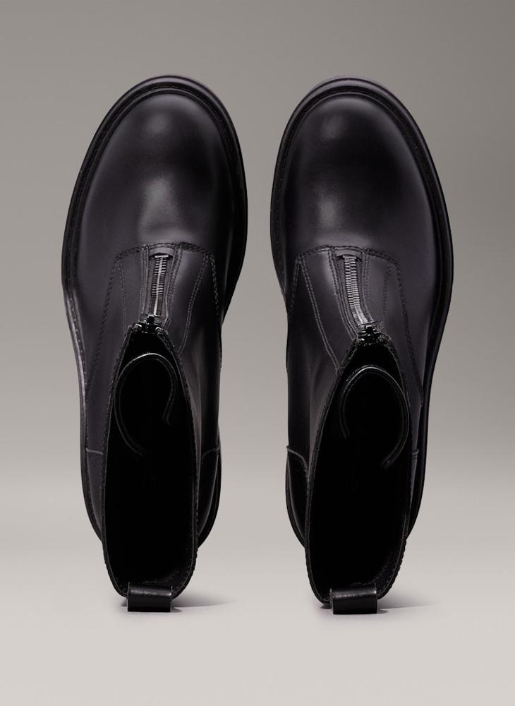 Calvin Klein Jeans Leather Chunky Heeled Zip Boots - Image 5