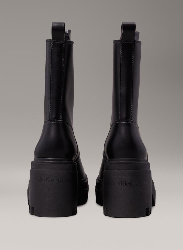 Calvin Klein Jeans Leather Chunky Heeled Zip Boots - Image 3