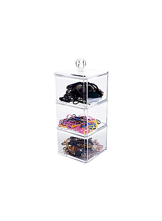 vesus Accessories Organizer for Girls, BLVRYVIO Bathroom Containers for Headband, Bows,Hair Tie,Hair Tools,Scrunchie,Cotton Swab Organization, Clear 3 Stackable Acrylic Holder with Lids for Organizing - Image 3