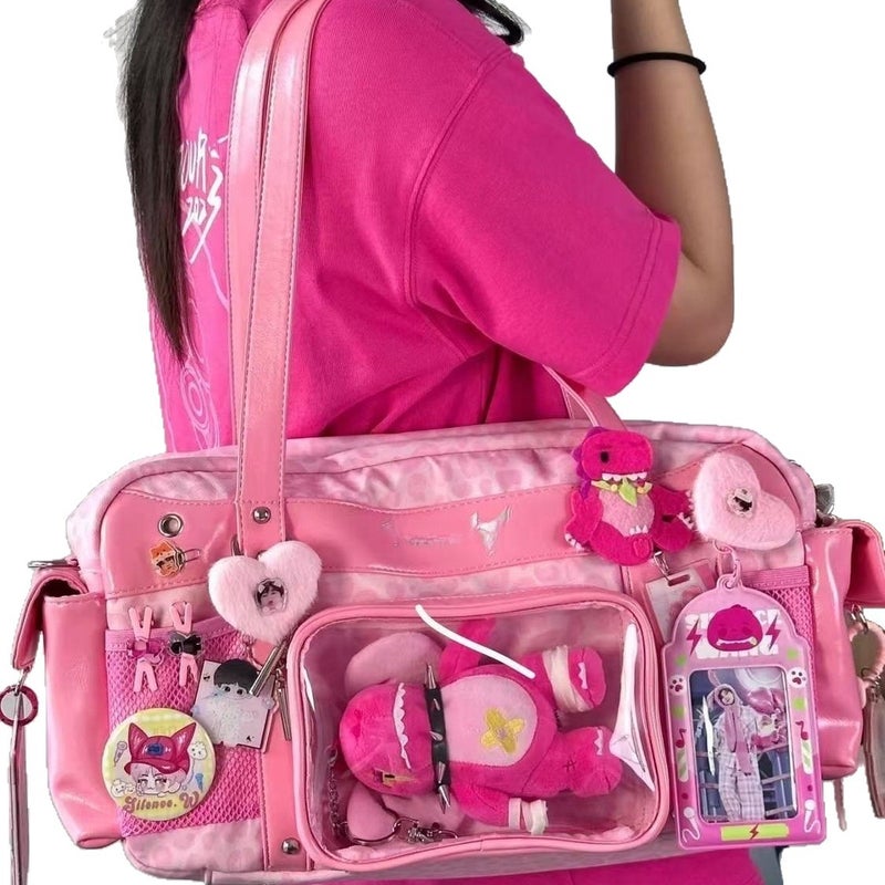 Pink Leopard Print Large Capacity Tote Shoulder Bag - Image 5