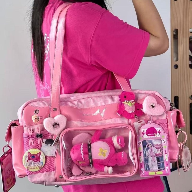 Pink Leopard Print Large Capacity Tote Shoulder Bag - Image 4