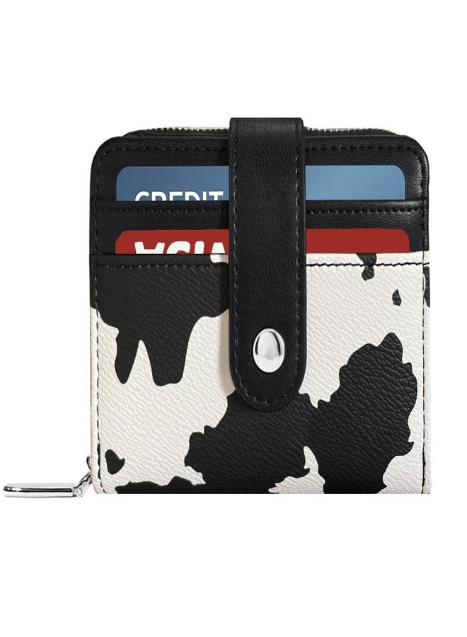Sunwel Fashion Cow Prints Wallet Card Slots Small Wallet with Zipper Coin Pouch Wallet for Women Girls (COW PRINT BLACK) - Image 1