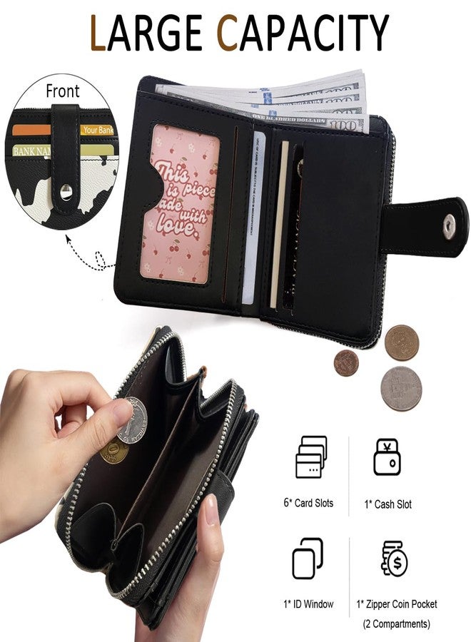 Sunwel Fashion Cow Prints Wallet Card Slots Small Wallet with Zipper Coin Pouch Wallet for Women Girls (COW PRINT BLACK) - Image 2