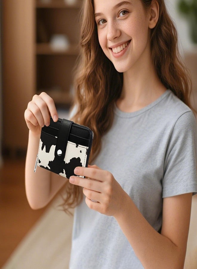 Sunwel Fashion Cow Prints Wallet Card Slots Small Wallet with Zipper Coin Pouch Wallet for Women Girls (COW PRINT BLACK) - Image 5