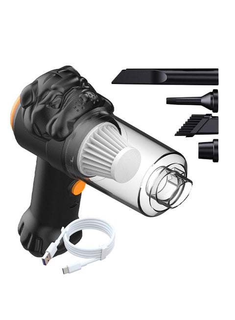 مكنسة كهربائية 4 في 1 للسيارة والمنزلية مكنسة كهربائية لاسلكية عالية الطاقة | منظف ​​الغبار المحمول على شكل رأس الكلب، مكانس السيارة الهادئة للسيارة، المكتب، شعر الحيوانات الأليفة