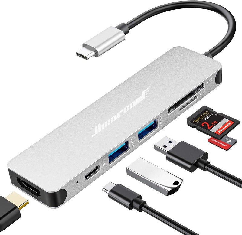 Hiearcool USB C Hub Multi-Port Adapter, 7-in-1 USB-C Dongle with 4K HDMI 100W PD SD/TF Card Reader, USBC Dock Compatible for MacBook Pro/Air Dell XPS Lenovo HP and Other Windows Laptops-Sliver White - Image 1