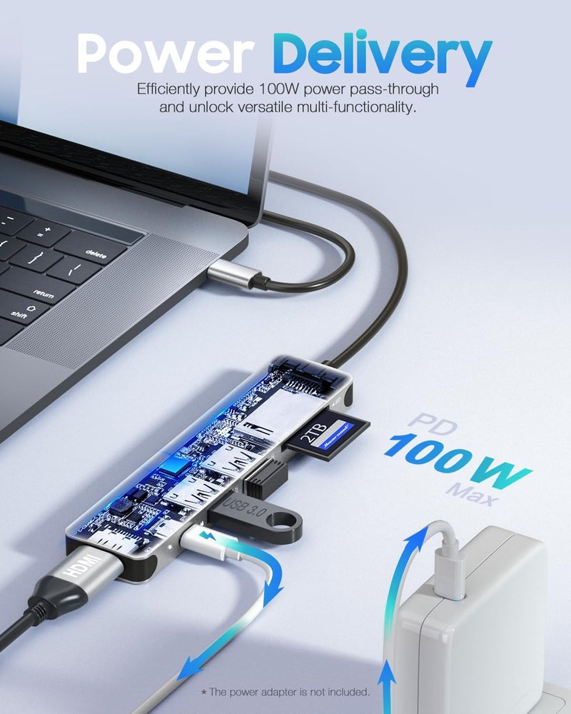 Hiearcool USB C Hub Multi-Port Adapter, 7-in-1 USB-C Dongle with 4K HDMI 100W PD SD/TF Card Reader, USBC Dock Compatible for MacBook Pro/Air Dell XPS Lenovo HP and Other Windows Laptops-Sliver White - Image 3
