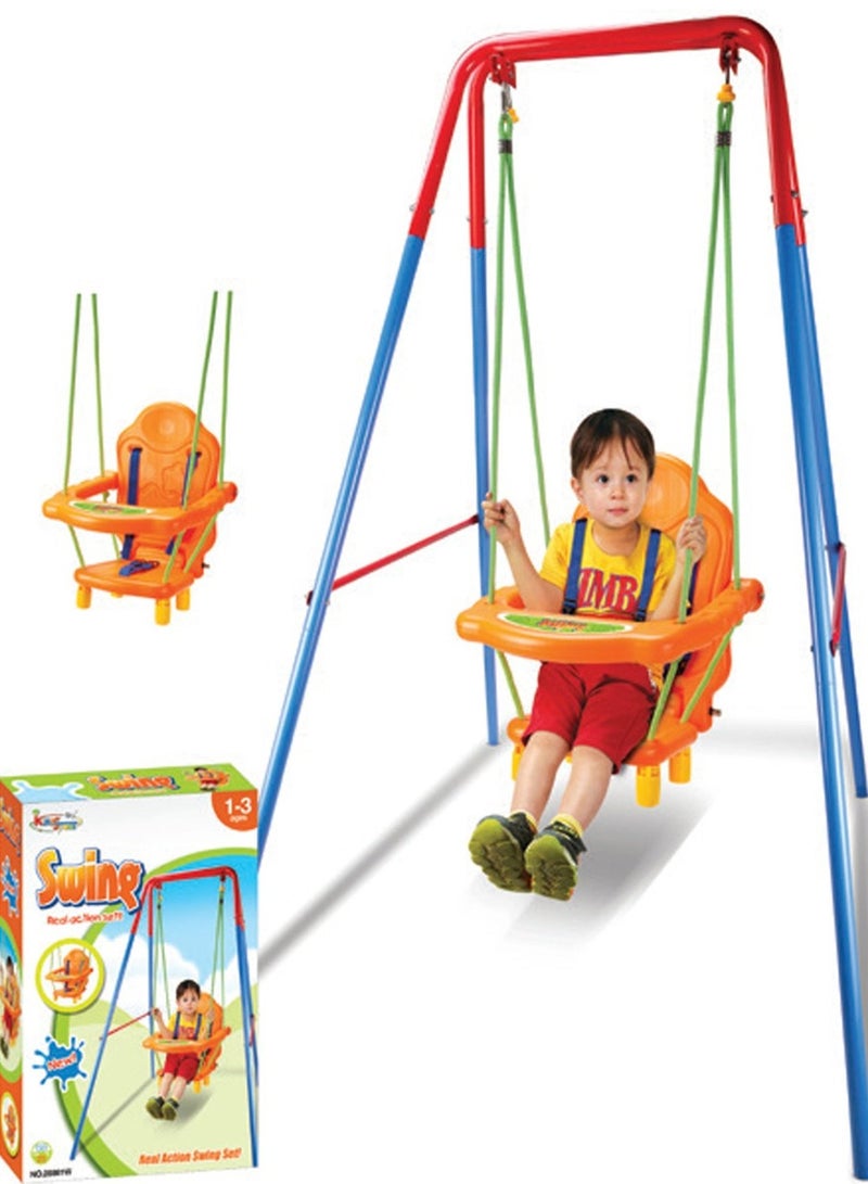 طقم أرجوحة للأطفال | مقعد أرجوحة ثقيل الاستخدام للأطفال مع حزام أمان ومقابض يدوية | قاعدة معدنية قابلة للطي | سهل التجميع والتخزين | مناسب للأطفال من عمر 1 سنة فما فوق - Image 1