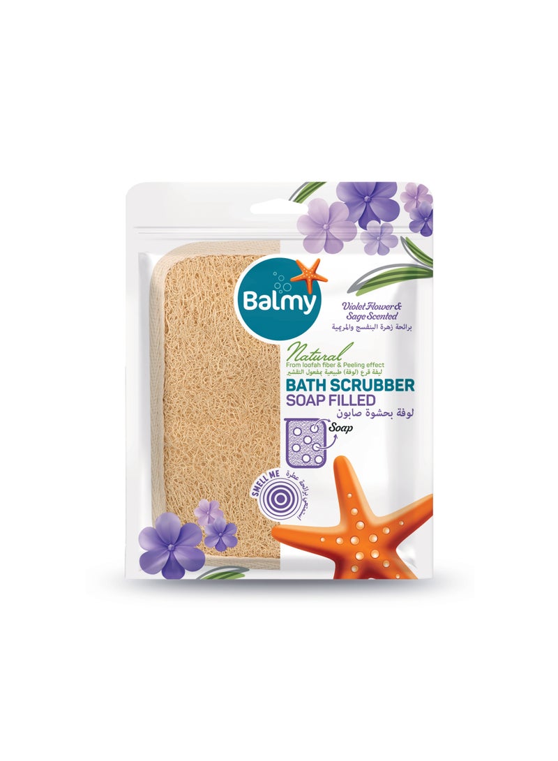 Balmy Natural Soap Filled Bath Scrubber Loofah 75gm | Exfoliating Bath Sponge for Smooth & Refreshed Skin - Image 1