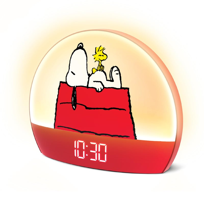 Peanuts Snoopy Sunrise Alarm Clock â€“ Vibrant Snoopy Edition with Multicolor Lights, USB Charging, LED Display, Gentle Wake-Up Simulation, and Handy Snooze Function, Red - Image 2