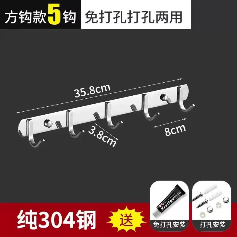 Manufacturer Supplies 304 Stainless Steel Hooks, No Punching, Wall Bathroom Clothes Hanger, Row Of Hooks, Strong Adhesive Hooks - Image 1