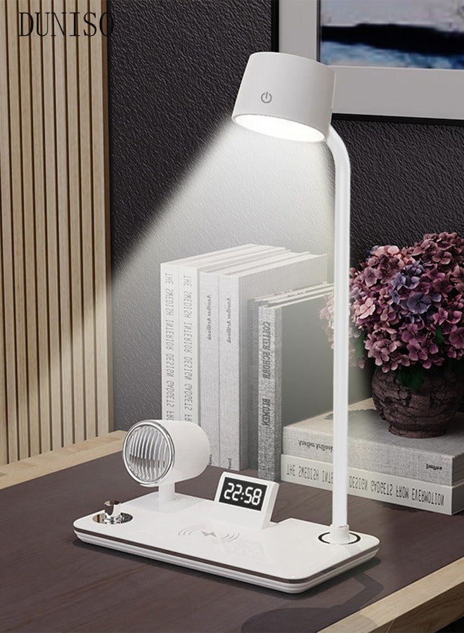 DUNISO Led Desk Lamp, Desk Lamp With With 10w/15W Fast Wireless Charging,Bedside Table Lamp，With 3 Modes, Touch Dimming,With Bluetooth Speaker And Electronic Clock,Suitable For Home, Office，Dormitory - Image 1