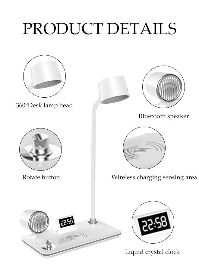 DUNISO Led Desk Lamp, Desk Lamp With With 10w/15W Fast Wireless Charging,Bedside Table Lamp，With 3 Modes, Touch Dimming,With Bluetooth Speaker And Electronic Clock,Suitable For Home, Office，Dormitory - Image 2