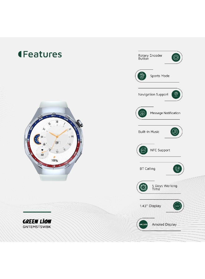 GREEN LION Tech Master Smart Watch 1.43" AMOLED / Bluetooth Calling / Message Notification / Navigation Support / NFC Support / Activity Tracker / Sport Mode / Voice Record / Heart Rate - Silver - Image 3