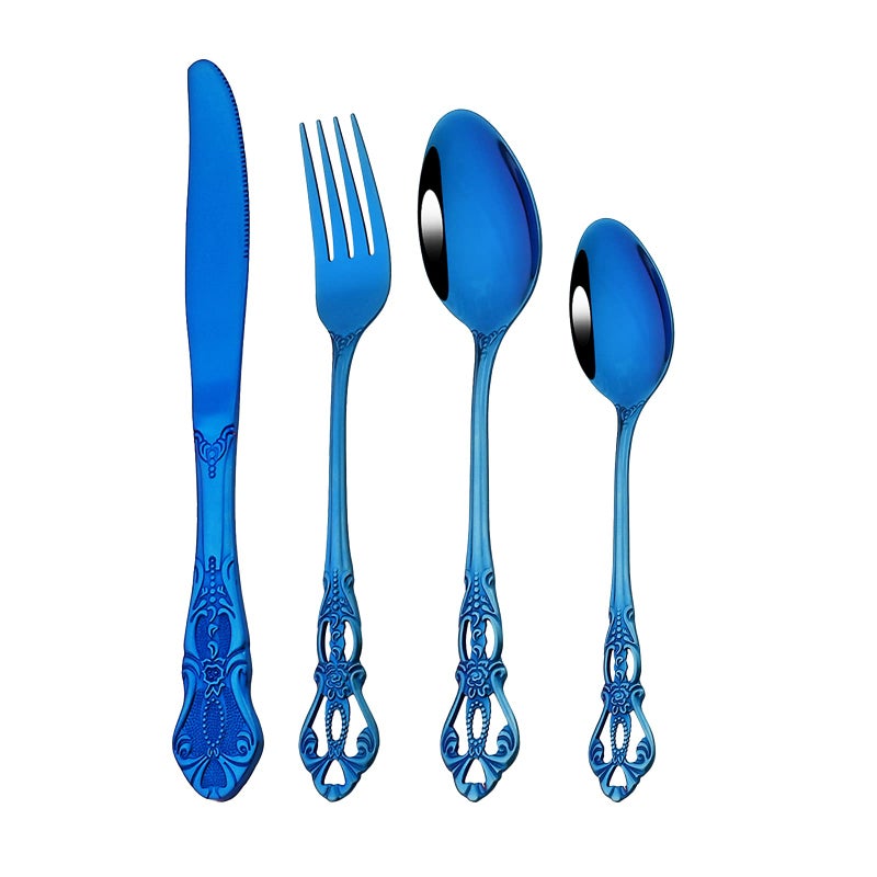 Snplowum Royal 24-piece Blue Mirror Silverware Dinnerware, 18/10 Stainless Steel Luxury Flatware Service For 6 Include Knives/Forks/Spoons/Teaspoons, Dishwasher Safe - Image 1
