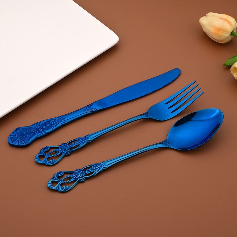 Snplowum Royal 24-piece Blue Mirror Silverware Dinnerware, 18/10 Stainless Steel Luxury Flatware Service For 6 Include Knives/Forks/Spoons/Teaspoons, Dishwasher Safe - Image 2