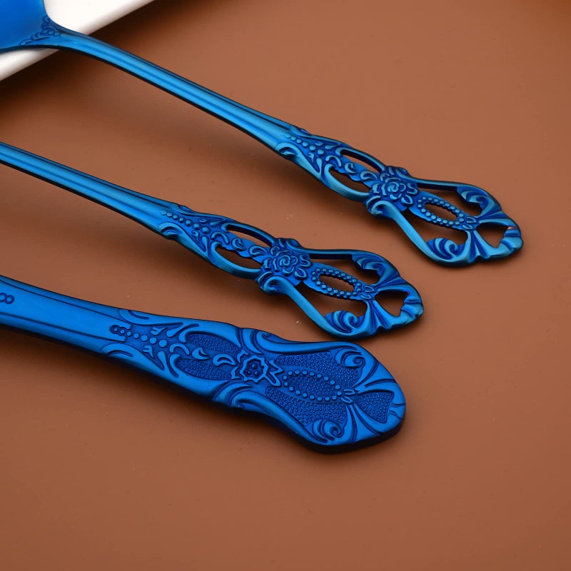 Snplowum Royal 24-piece Blue Mirror Silverware Dinnerware, 18/10 Stainless Steel Luxury Flatware Service For 6 Include Knives/Forks/Spoons/Teaspoons, Dishwasher Safe - Image 5