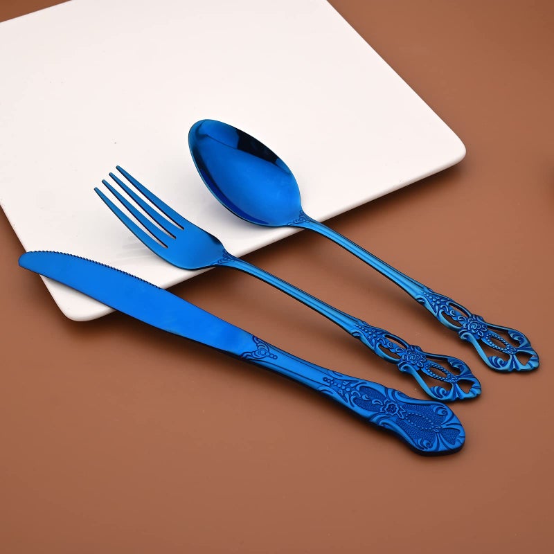 Snplowum Royal 24-piece Blue Mirror Silverware Dinnerware, 18/10 Stainless Steel Luxury Flatware Service For 6 Include Knives/Forks/Spoons/Teaspoons, Dishwasher Safe - Image 4
