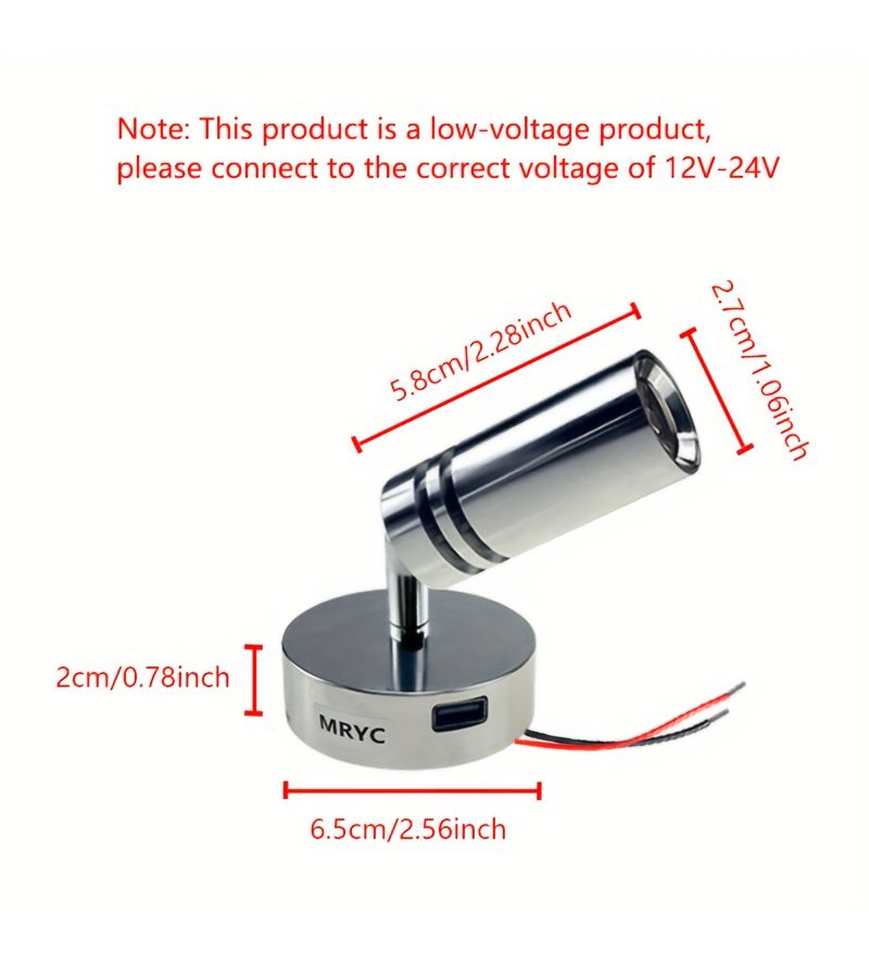 12V RV Rotating LED Reading Lamp 3W Neutral Light Touch Adjustable for Camper Van - Image 2