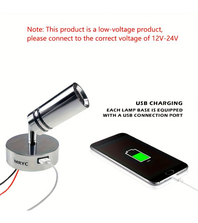 12V RV Rotating LED Reading Lamp 3W Neutral Light Touch Adjustable for Camper Van - Image 3