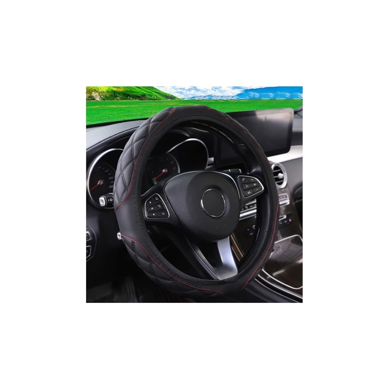 Couslcd 15 Inch Car Leather Steering Wheel Cover Automotive Accessories Elastic Breathable AntiSlip Soft Wheel Protector Fits Men and Women Suitable for SUVs Trucks Vehicles and RVs Black1 - Image 3