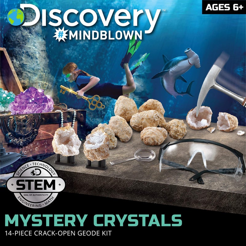 Discoveryâ„¢ Mystery Crystal Geode Kit â€“ Crack Open 10 Real Quartz Geodes| Includes Goggles, Magnifying Glass & Display Stands| Educational STEM Geology Toy for Kids| Science Activity Set Gift| Ages 6+ - Image 2