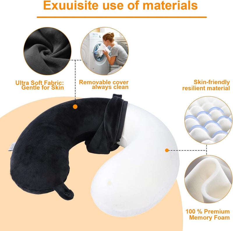 Far win Travel Pillow,100% Pure Memory Foam U Shaped Neck Pillow,Super Lightweight Portable Headrest Great for Airplane, Car,Home,Office,Sleeping Rest (Black) - Image 4