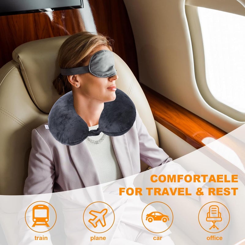 Far win Travel Pillow,100% Pure Memory Foam U Shaped Neck Pillow,Super Lightweight Portable Headrest Great for Airplane, Car,Home,Office,Sleeping Rest (Black) - Image 2