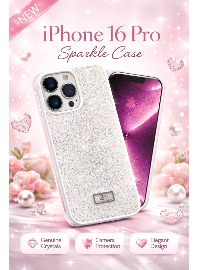VR CREATIVE Luxury Glitter Diamond Phone Case for Apple iPhone 16 Pro Sparkling Rhinestone Bling Protective Cover - White - Image 2