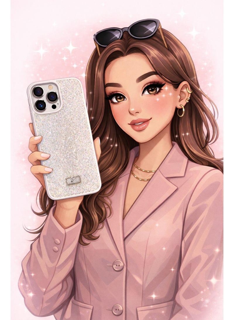 VR CREATIVE Luxury Glitter Diamond Phone Case for Apple iPhone 16 Pro Sparkling Rhinestone Bling Protective Cover - White - Image 3