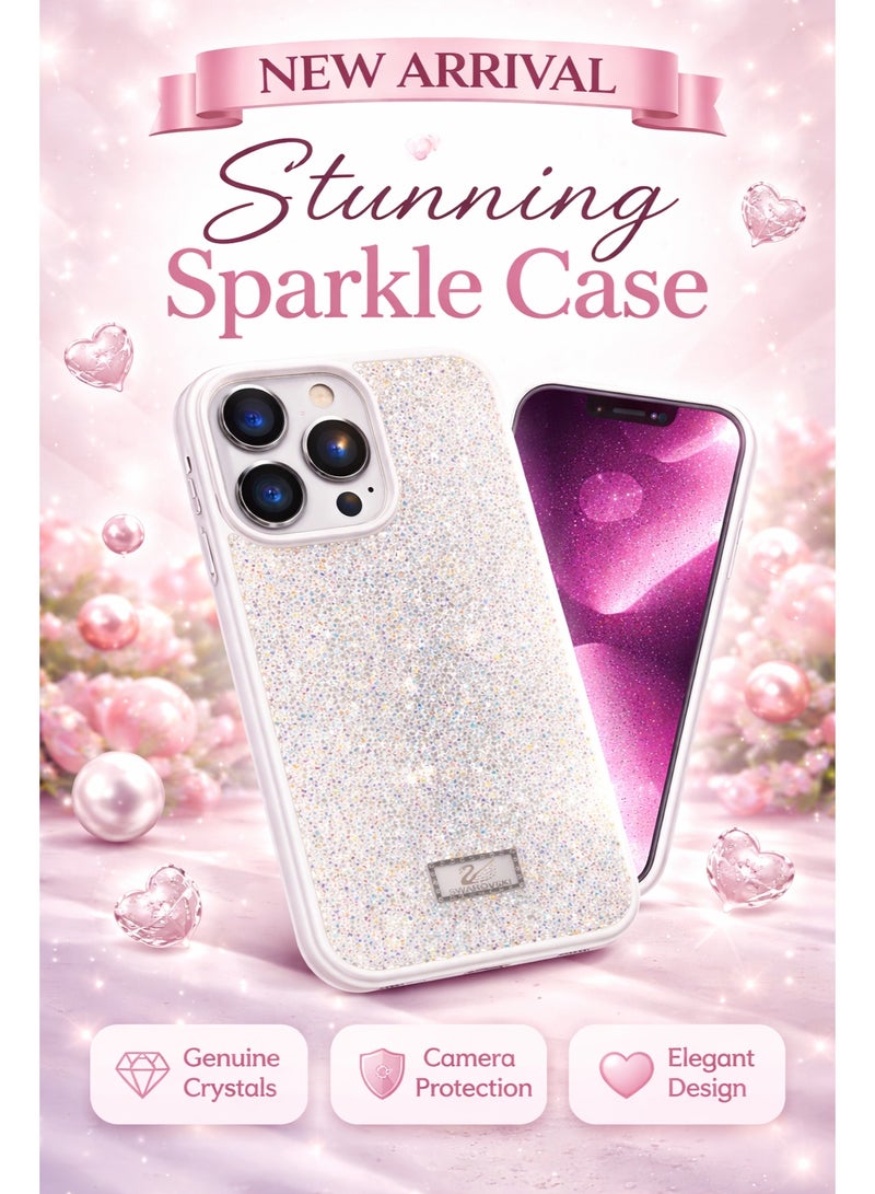 VR CREATIVE Luxury Glitter Diamond Phone Case for Apple iPhone 16 Pro Sparkling Rhinestone Bling Protective Cover - White - Image 4