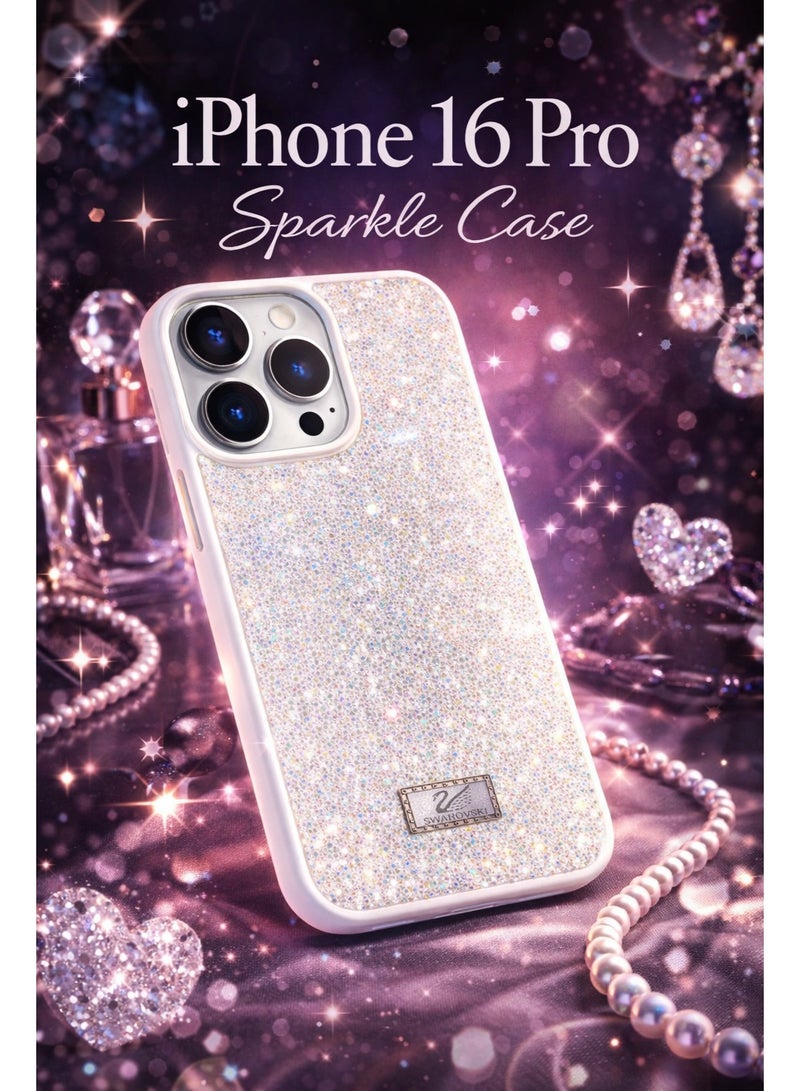 VR CREATIVE Luxury Glitter Diamond Phone Case for Apple iPhone 16 Pro Sparkling Rhinestone Bling Protective Cover - White - Image 5