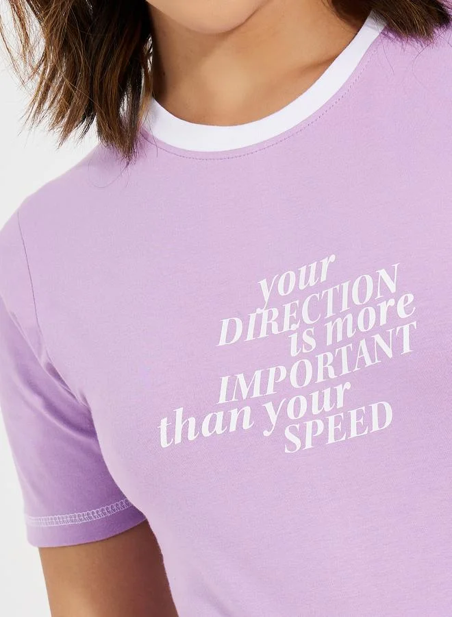 Styli Contrast Stitch Slogan Print Fitted T-Shirt